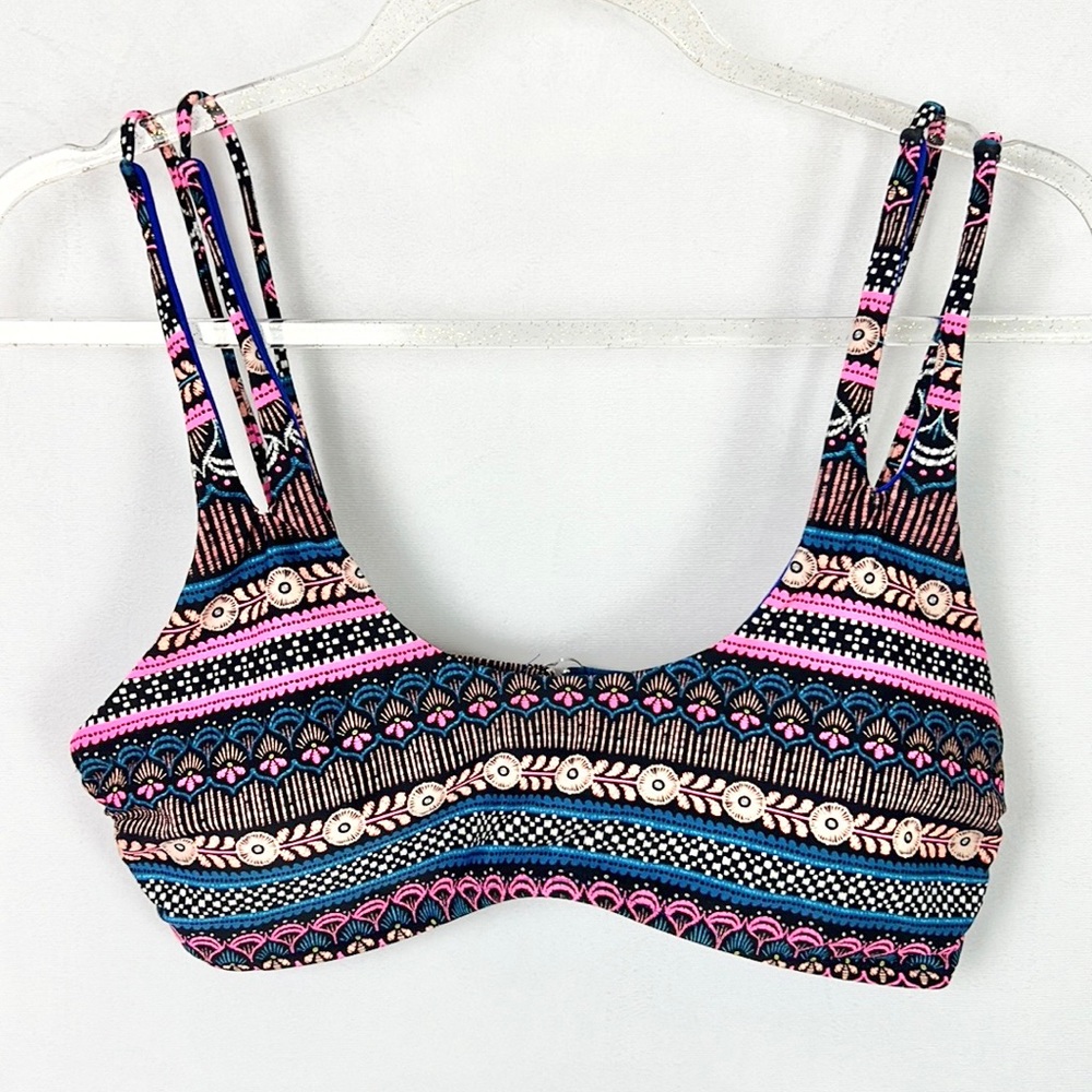 NOBO |💙👙Pink Blue Boho Tribal Patterned Striped Double Strap Bikini Top